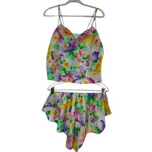 Vintage Victoria's Secret Floral Two-Piece Pajama Short Set Large Eighties Rock